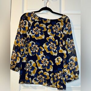 Cabi Lydia Blouse Floral Lined 3426 Semi Sheer 3/4 sleeve large